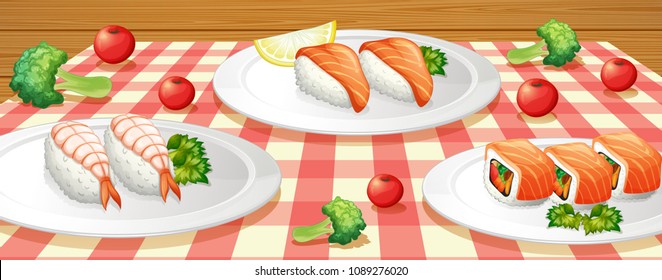 Sushi on Plate at Table illustration