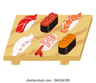 Sushi On The Wooden Plate