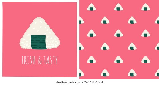 Sushi onigiri classic with rice nori seaweed cartoon seamless pattern. Traditional Asian Japanese food boundless background. Sushi seafood endless vector design print fabric textile wrapper template