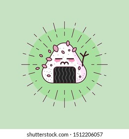 Sushi Onigiri Line Color Icons - Japanese dish. Kawaii. Colored vector set. All elements are isolated