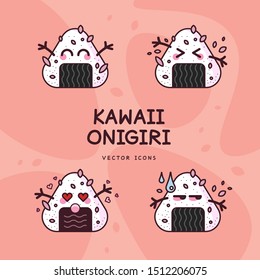 Sushi Onigiri Line Color Icons - Japanese dish. Kawaii. Colored vector set. All elements are isolated
