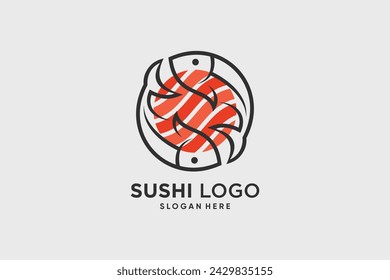 Ilustración vectorial de diseño de logotipo de onigiri de sushi para icono de restaurante con idea creativa