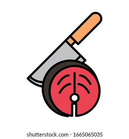 sushi oriental menu cutting knife fish vector illustration line and fill style icon