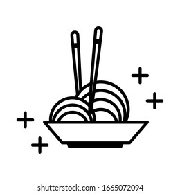 sushi oriental menu noodles in bowl with sticks vector illustration line style icon