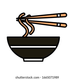 sushi oriental menu noodles sticks and dish vector illustration line and fill style icon