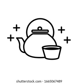 menú oriental sushi tetera y taza icono de línea tradicional de ilustración vectorial