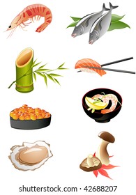 sushi and other traditional japanese food icons