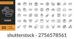 Sushi outline icons set. Editable stroke. Vector illustration.	
