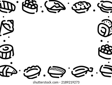 Sushi pattern background for graphic design.A-size horizontal frame.