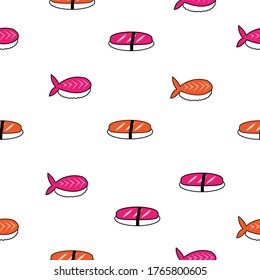 Patrón de sushi con pescado y arroz. Para papel textil, de fondo o de envoltura.