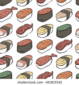 Sushi pattern. Japanese food. Vector drawing color