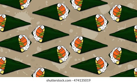 Sushi pattern. Japanese food vector Illustration.