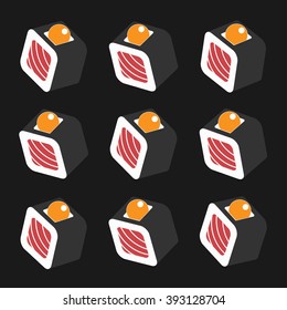 sushi pattern on dark background flat style