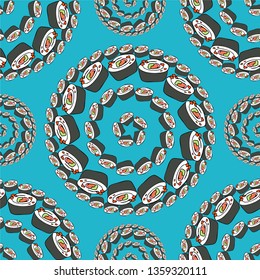 Sushi pattern ornament.  Hand drawn vector background. Sketchy style illustration for wallpaper, menu, postcard, flyer, cafe.