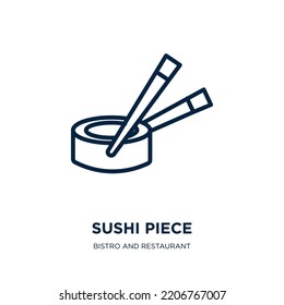 sushi piece icon from bistro and restaurant collection. Thin linear sushi piece, sushi, salmon outline icon isolated on white background. Line vector sushi piece sign, symbol for web and mobile