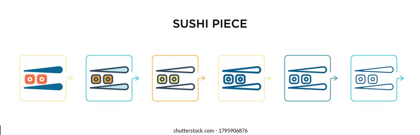 Sushi piece vector icon in 6 different modern styles. Black, two colored sushi piece icons designed in filled, outline, line and stroke style. Vector illustration can be used for web, mobile, ui