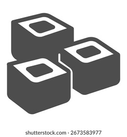 Piezas de sushi icono sólido, concepto de comida japonesa. Gráficos de Vector. Cubos de algas con arroz y filete de pescado, muestra de comida rápida sobre fondo blanco, icono de estilo de glifo para móvil o Diseño web