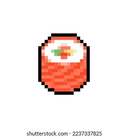 Sushi Pixelkunst einzeln. Brötchen 8 Bit Traditionelles japanisches Essen. pixelige Vektorgrafik