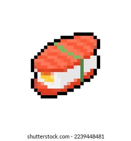 Arte de píxel de sushi aislado. rollitos 8 bits Comida japonesa tradicional. ilustración de vector pixelado