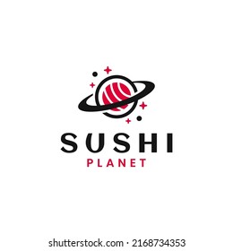 Sushi planet logo design vector combination Japanese food and galaxy symbol