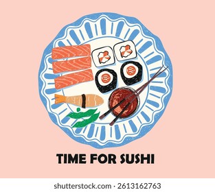 sushi platter design. Food love club art. Sushi love club artwork for t shirt print, poster, sticker and other uses. Sushi t shirt artwork.