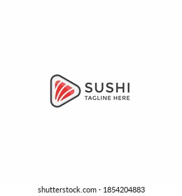Sushi play button media logo icon design template vector
