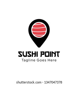 sushi point logo design vector template illustration. sushi restaurant, sushi bar, sashimi, Japanese food symbol icon 