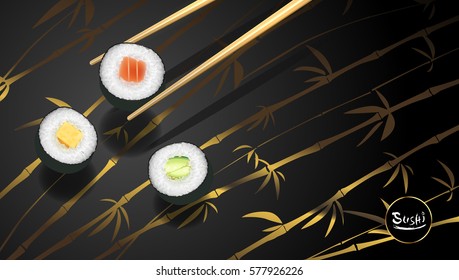 Sushi poster or flyer design temple, Vector clip art illustration.