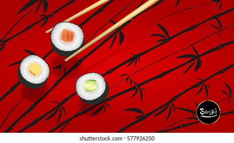 Sushi Poster Or Flyer Design Temple, Vector Clip Art Illustration.