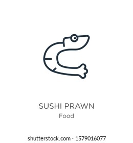 Sushi prawn icon. Thin linear sushi prawn outline icon isolated on white background from food collection. Line vector sign, symbol for web and mobile