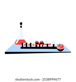 Sushi Preparation Station With Fresh Ingredients And Utensils In Flat Vector Illustration Symbolizing Japanese Cuisine And Culinary Art, Isolated On White Background