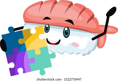 Sushi with puzzle, illustration, vector on white background.