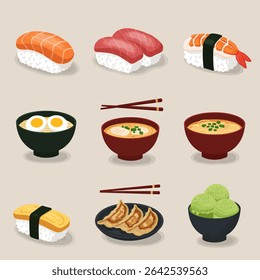 Sushi and Ramen Japanese Food Set.