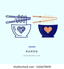 Sushi Ramen Line Icons in two style variations - Japanese dish