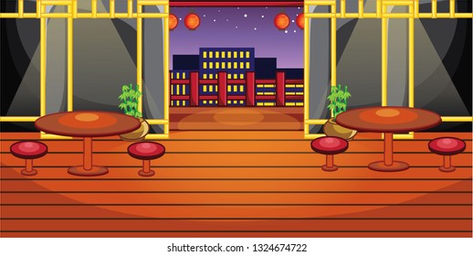 Sushi and Ramen Restaurant Modern Style Midnight Vibe for Cartoon Vector Architecture Background Illustration Ideas