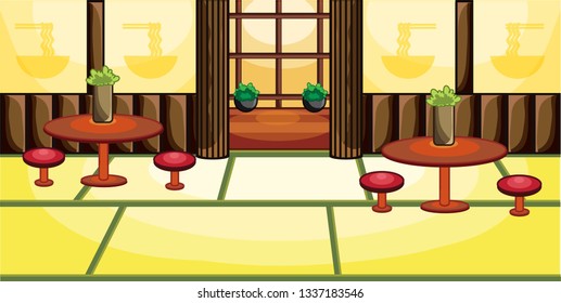 Sushi and Ramen Restaurant Warm Elegant Style Calm Vibe for Cartoon Vector Architecture Background Illustration Ideas