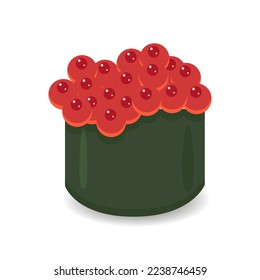 Sushi with Red caviar. Sushi roll japanese food in restaurant isolated on white background. 