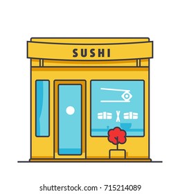 Sushi restaurant building flat line illustration, concept vector isolated icon 