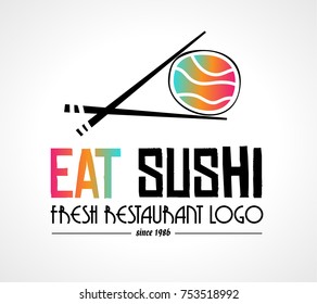 Sushi Restaurant flat style logo design for food company brand design or flyers