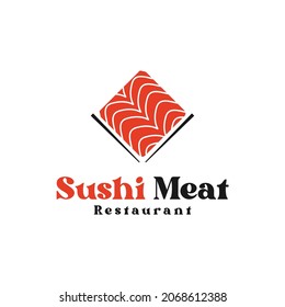 Sushi Restaurant Icon Logo. With Square Square Style and There are Chopsticks Elements. Asia's Best Japanese Food Restaurant. Vector Illustration.