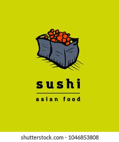 Sushi restaurant icons set. Asian cuisine. Colorful illustration.