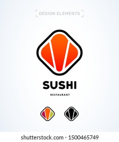 Sushi restaurant logo design template. Salmon, tuna, avocado. Collection