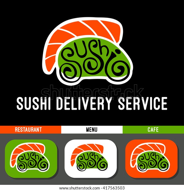 Sushi\
restaurant logo template. Delivery service, cooking, japan dishes\
menu, flat, cafe, japanese car,\
lettering.