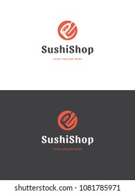 Sushi restaurant logo template vector illustration. Japanese food, roll silhouette.