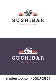 Sushi restaurant logo template vector illustration. Japanese food, noodle silhouette.