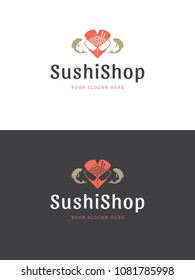 Sushi restaurant logo template vector illustration. Japanese food, noodle silhouette.
