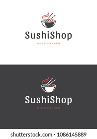 Sushi restaurant logo template vector illustration. Japanese food, noodle silhouette.