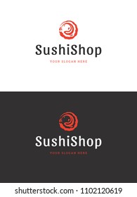 Sushi restaurant logo template vector illustration. Japanese food, roll silhouette.