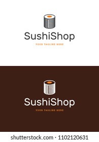 Sushi restaurant logo template vector illustration. Japanese food, roll silhouette.