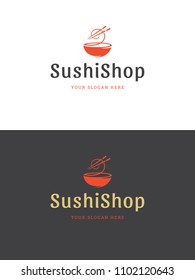 Sushi restaurant logo template vector illustration. Japanese food, roll silhouette.